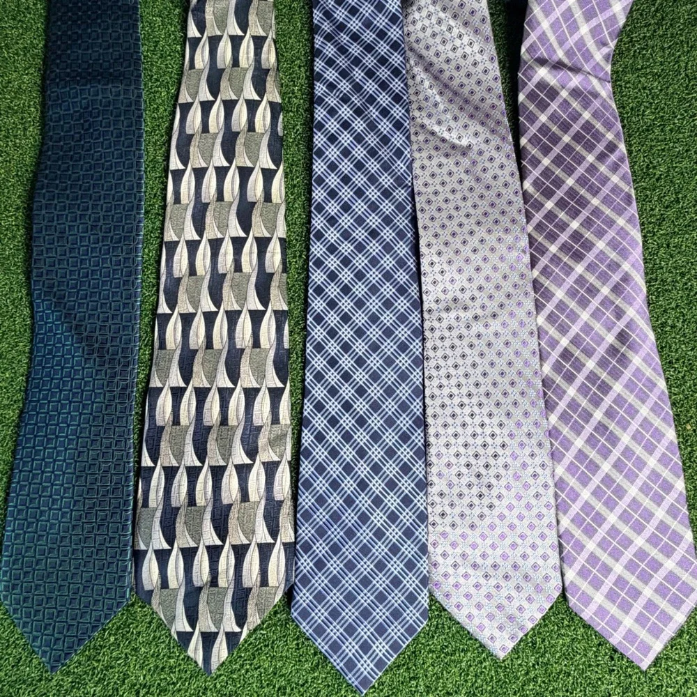 Stafford Mens Neckties Set of‎ 5 Geometric Plaid Pattern Silk Blend